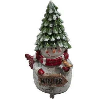 Deko Schneemann Figur mit Schild und Vogel Weihnachtsdeko Statue Skulptur Objekt
