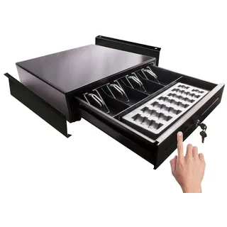 Blitzkasse MIDI TOUCH Kassenschublade iQCash350TMU mit Münzbrett & Untertischhalterung, 350x400x100mm, manuelle Touch-Öffnung, Schwarz, Kassenlade, Geldschublade