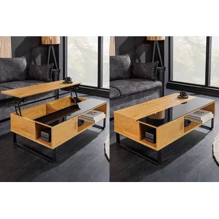 riess-ambiente Couchtisch APARTMENT 110cm natur/schwarz- Eiche, Glas, Stauraum, höhenverstellbar (Einzelartikel, 1-St), verstellbarer Couchtisch mit Kufen-Metallgestell - ideal f. Wohnzimmer braun