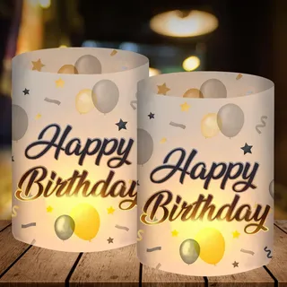 12 Windlicht Tischdeko Geburtstag, Happy Birthday Deko Geburtstag, Tischdekoration Geburtstagsdeko Frauen Männer Mädchen Jungen Kinder, Geeignet für Teelichter oder Kerzen