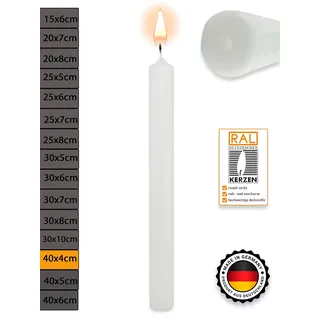 WikaKerzen Stumpenkerze-Rohling Blanko [ideal zum Basteln und Verzieren mit Wachs] zur Taufe Geburtstag Hochzeit Kommunion Altarkerze Kaminkerze Laternenkerze Dekokerze (Weiß, 40 x 4 cm)