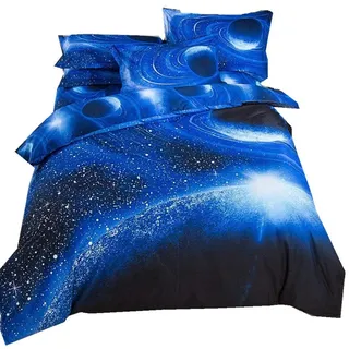 Bettbezug Set 3D Galaxy Sternenhimmel Universum Mond Einhorn Duvet Quilt Und Kissenbezug Einzelbett 135x200cm für Kinder, Jungen, Mädchen Bettwäsche-Set (Umlaufbahn des blauen Planeten, 135 x 200 cm)