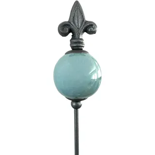naninoa Metall Stecker französische Lilie. Gartenstecker mit Keramik-Kugel. Gartendeko Gartenverzierung. blau Aqua 80 cm.