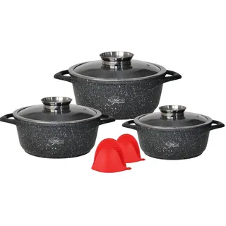 Platinum Topf-Set Kochtopf Set 8 tlg Topf Glasdeckel Aluguss Ø20,24,28cm Platinum, Aluminiumguss schwarz