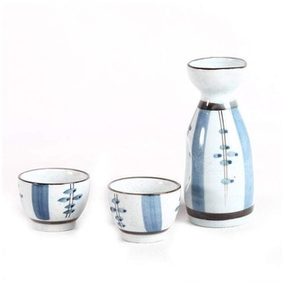 lachineuse - Saké-Service, japanisch, blau, mit 2 Schalen & Karaffe – Saké-Gläser oder Schnapsgläser – Geschenk asiatisches Geschirr – Traditionelles Saké-Service aus japanischem Porzellan –