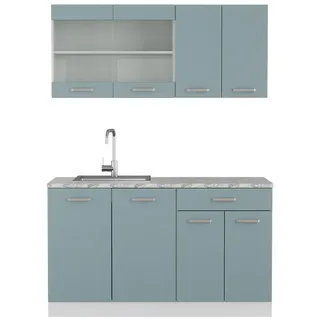 Vicco Küchenzeile R-Line 140 cm Blau-Grau-Weiß