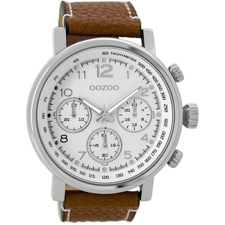 OOZOO Quarzuhr Oozoo Herren Armbanduhr braun, Herrenuhr rund, extra groß (ca. 48mm) Lederarmband, Fashion-Style braun