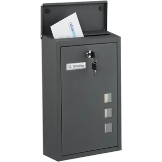 Relaxdays Briefkasten Hochformat Anthrazit/Silber inkl. Zeitungsfach
