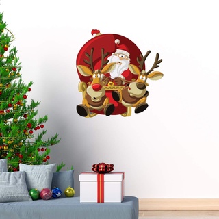 Aufkleber Weihnachten Weihnachtsmann mit Rentieren – selbstklebend, Weihnachtsdekoration, 50 x 50 cm