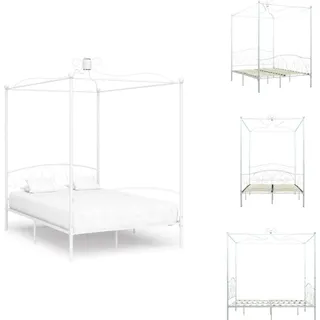 vidaXL Himmelbett-Gestell Weiß Metall 140 x 200 cm - Betten & Bettgestelle - Weiß