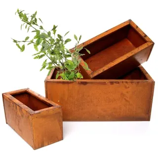 LB H&F Lilienburg Balkonkasten 3er Set Blumenkasten Balkonkasten Rost Pflanzkasten Massiv Rostdeko (blumentopf kräuterkasten kräuter hochbeet balkon pflanztopf patina modern blumengefäß blumenkübel fensterbank topf übertopf rechteckig pflanzkübel rostdeko blumen pflanzen deko garten kräutertopf kräutergarten kasten pflanz rostpatina gefäß trog, Pflanzkasten Massiv Metall Rostdeko Gartendeko Pflanzgefäß), 3er Set, 3 Größen, Massiv, Edelrost braun