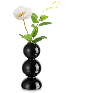 Hewory Kleine Vasen für Tischdeko: Vase Schwarz Bubble Vase Glas, Modern Vasen Deko Aesthetic Vasen Klein Tischdeko, Mini Vasen Set Kleine Glasvasen Rund Kugelvase für Deko Wohnzimmer Room Decor