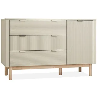 KONSIMO® Kommode LOTTI Kinderkommode, Kombikommode, hergestellt in der EU, geriffelte Front, mit 3 Schubladen, mit Türen, beidseitig montierbar beige|braun