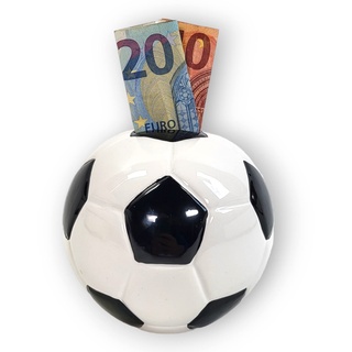 BUSDUGA 4207 Spardose Fußball aus Keramik mit Schloss und Schlüssel, Durchmesser 11cm, Geschenkidee, Vereinskasse