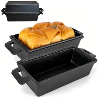 PFCTART Brotbackform Gusseiserne Brotbackform 22,9 × 12,7 cm (9×5 Zoll), (Set 1-tlg), 2-in-1 Kastenform mit Deckel – ideal für Sauerteig & Hackbraten schwarz