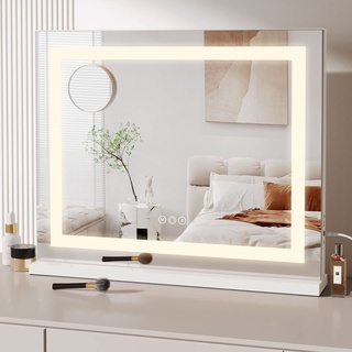 Dripex Hollywood Schminktischspiegel mit Beleuchtung 58 x 46 cm, HD Schminkspiegel für Tisch- oder Wandmontieren, Hollywood Spiegel mit 3 Farblichtmodi, 5 Facher Vergrößerung Spiegel, USB Anschluss