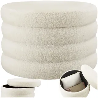 Tectake Sitzhocker mit Stauraum Bouclé 67 x 42 x 67 cm Creme-weiß