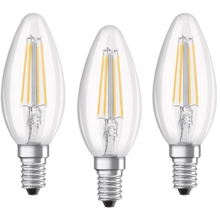 Osram LED Base Classic B Lampe, in Kerzenform mit E14-Sockel, nicht dimmbar, Ersetzt 40 Watt, Filementstil Klar, Warmweiß - 2700 Kelvin, 3 Stück (1er Pack)