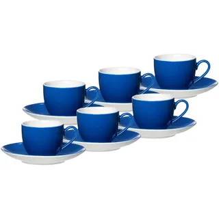 Ritzenhoff & Breker Doppio Espressotassen mit Untertassen, 6er Set, 80 ml, Indigo Blau, Porzellan, Buntes Mix-und-Match-Geschirr