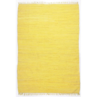 THEKO | Dhurry Teppich aus 100% Baumwolle Flachgewebe Teppich Happy Cotton | handgewebt | Farbe: Gelb | 90x160 cm