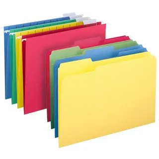 Smead Hängemappen-Set, Briefgröße, 24 Hängeregister und 24 Aktenordner (Rot, Gelb, Blau, Grün)