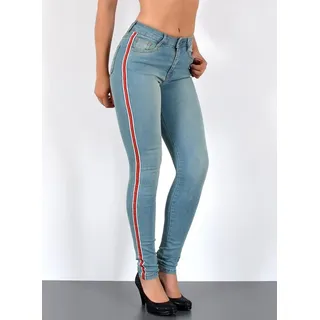 ESRA Skinny-fit-Jeans Damen High Waist Skinny Jeans mit Streifen bis Große Größe J330 Skinny Jeans Damen High Waist mit Seitenstreifen Galonstreifen Hose blau 38