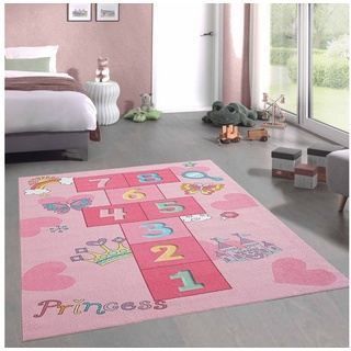 Kinderteppich Hüpfkästchen Kinder-Spielteppich mit Prinzessinnen Burg in rosa, Carpetia, rechteckig, Höhe: 5 mm rosa 200 cm x 290 cm x 5 mm
