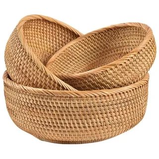 Omgoods – Set aus 3 handgewebten Brotkörben aus Rattan für die Küchenorganisation - Naturbelassen