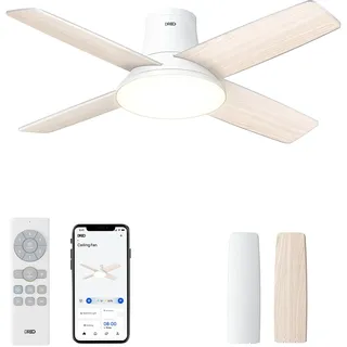DREO Deckenventilator mit Licht bietet zwölf Geschwindigkeiten, drei Modi und einen leisen Gleichstrommotor. Einfache Montage, dimmbares LED, Fernbedienung und 12-Stunden-Timer in Weiß
