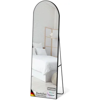Floordirekt Ganzkörperspiegel, 147 x 44 cm, gewölbter Standspiegel, Rahmen aus Aluminiumlegierung, Hartglas, für Schlafzimmer, Wohnzimmer, Garderobe, schwarz Madison