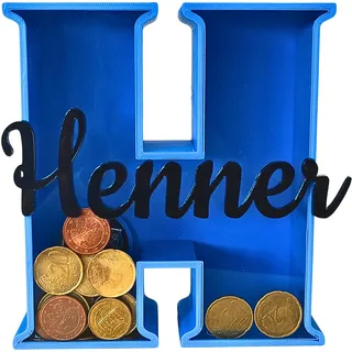 Personalisierte Buchstaben-Spardose aus 3D-Druck & Acryl, mit Namen, Schloss & Schlüssel, A–Z, viele Farben, Geschenk für Kinder, Geburt, Taufe – Handmade (hellblau)