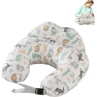 TOPCHANCES Stillkissen Stillkissenbezug Aus100% Baumwolle,Stillkissen Klein Für Baby,Motherhood Stillkissen Atmungsaktives,Herausnehmbares Und Waschbares Stillkissen(Tierwelt 65×55cm)