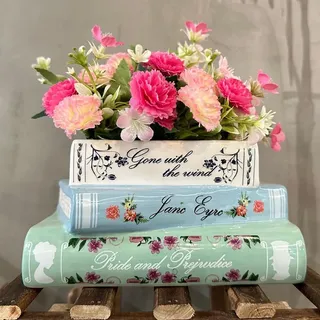 Bücher-Vase - Buchförmiger Blumentopf - Keramik - Dekorative Vase - Abflussloch - Leichtgewicht - Bunt
