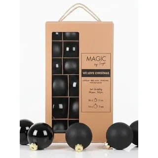 Inge Glas Weihnachtskugeln | Große Kugelbox mit 54 Kugeln | 5cm & 7cm große Christbaumkugeln (Ebony Black | schwarz)