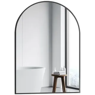 GOEZES Wandspiegel 50x70 60x80 Schwarz Metall Rahmen Badspiegel Flurspiegel Rundbogen (Spiegel Flur Bad badezimmer, Halbrund), mit explosionsgeschützte membran, Freistehend,Wand-montierbar schwarz 50 cm x 70 cm
