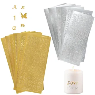 Wachsbuchstaben für Kerzen, 14 Blatt Gold & Silber, Buchstabenaufkleber - Gold/Silber