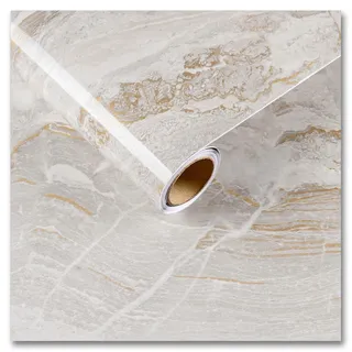 CRE8TIVE Beige Gold Klebefolie Möbel Marmor Folie für Möbel 60 x 300cm Glänzend Marmoroptik Tapete Selbstklebend Klebefolie Küche Tapete Badezimmer Wasserfest Arbeitsplatte Folie Küche Schrankfolie