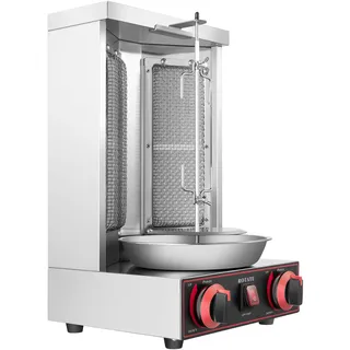 Dönergrill Gyrosgrill,3000W Gas Doner Kebab Machine,Edelstahl Grill Grillmaschine Tischgrill Vertikal Hähnchengrill 220V Für Gegrillt Huhn Lamm Schweinefleisch 2-Brenner Mit Temperatureinstellschalter