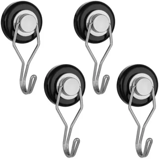 Poppstar Kleiderhaken Neodym Magnethaken extra stark drehbar, für magnetische Metalloberflächen, (4-St), (30 kg Haftkraft, Länge 5,3 cm, Durchmesser 3,2 cm) silberfarben