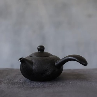 Schwarzes Geschirr, Keramik-Kyusu-Teekanne, handgefertigte chinesische Teekanne, 165 ml