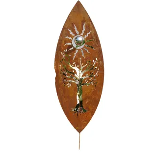 Jürgen Bocker Garten-Ambiente Gartenstecker Baum oval aus Roststahl mit 1 Kugel aus Edelstahl Abmessung 130x30x5 cm, braun, 130 cm