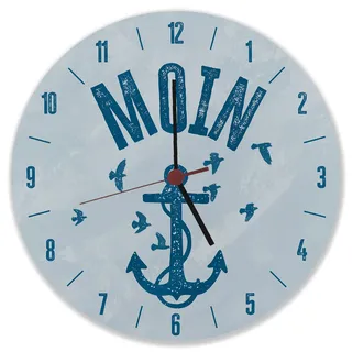 speecheese Moin Anker Wanduhr Uhr mit norddeutschem Gruß und Ankermotiv in Blau plattdeutsch als lustige Deko für Hamburger oder norddeutsche