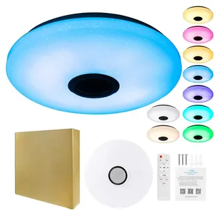Sunicol LED Deckenleuchte Smart Deckenlampe mit Bluetooth Lautsprecher, RGB mit 3000-6500K, mit Fernbedienung /APP-Steuerung Ø 33 cm