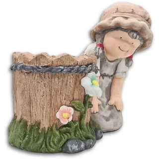 Wichtelstube-Kollektion XL Gartenfigur mit Blumentopf Luise Dekofigur Outdoor 38cm hoch 38cm breit Gartenfiguren Wetterfest für Außen Gartendeko Frühjahr Sommer