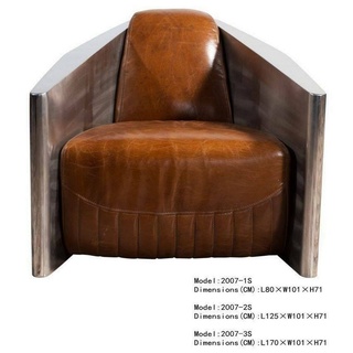 JVmoebel Sessel, Vintage Ledersessel Braun Echtleder Retro Sessel Design Clubsessel Aluminium neu braun