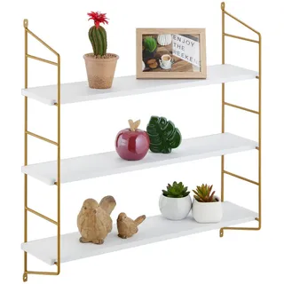 Relaxdays Wandregal 60 x 60 x 15 cm Weiß/Gold