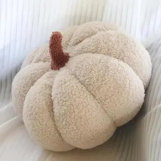 Kürbis Kissen, 3D Plüsch Kissen, Halloween Kürbiskissen, Herbst Deko mit Füllung, Pumpkin Pillow, Dekokissen Kürbis Kopfkissen, Cream White, 35CM