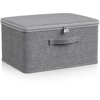 BAIFULAI Abschließbare Box, 40x30x21cm, Grau - Aufbewahrungsbox mit Zahlenschloss, Stoff, Stapelbar, Wasserdicht, Staubdicht, für Kleidung, Toys & mehr