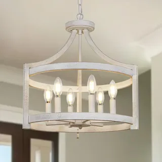 KMaiPem Vintage Weiß Kronleuchter, 6 Lichter Landhausstil Deckenlampe Wohnzimmer Umwandelbare Rustikal Hängelampe Esstisch, Modern Bauernhaus Französisch Weiss Pendelleuchte Schlafzimmer