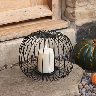 Lights4fun LED Kürbis Schwarz aus Draht mit TruGlow® LED Kerze Batteriebetrieb Timer Halloween Deko Herbst Dekoration Halloween Kürbis Outdoor